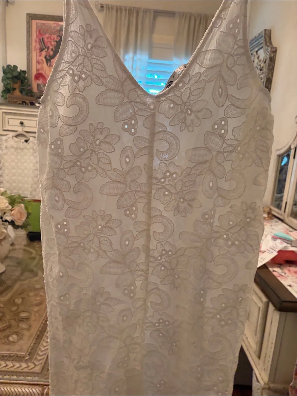 Zara White Eyelet Linen Blend Maxi Jumpsuit